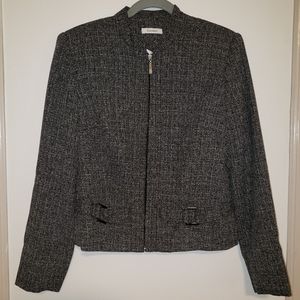 Dress Barn Sz M Women's Business Casual Zip Jacket Blazer Knit Tweed High Neck